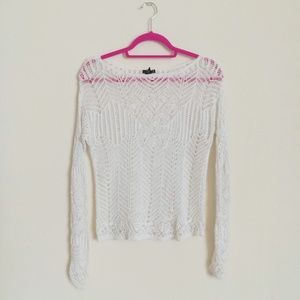 F21 Long Sleeve White Lace Shirt